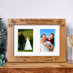 Personalised Our First Anniversary Double Wooden Photo Frame Gift
