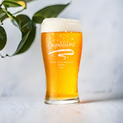 Congratulations Sentiment Personalised Engraved Beer Glass