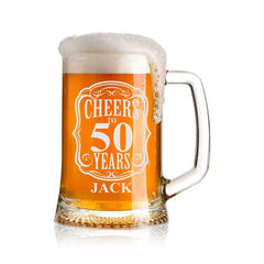 Cheers to 50 Years Birthday Gift Personalised Engraved Glass Beer Tankard