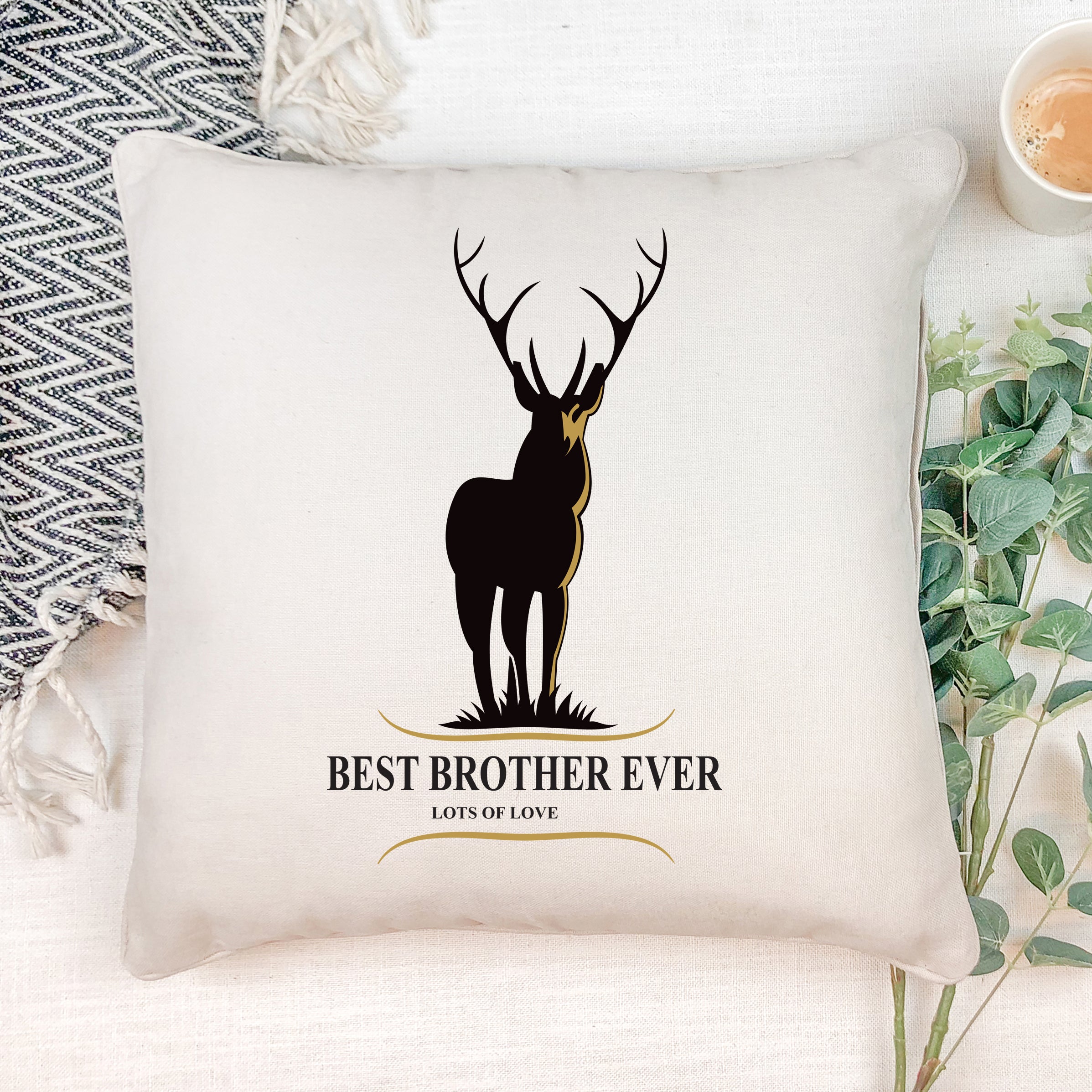 Personalised Best Brother Ever Stag Cushion Gift