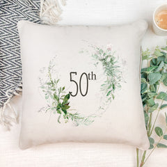 Personalised 50th Birthday Botanical Design Cushion Gift