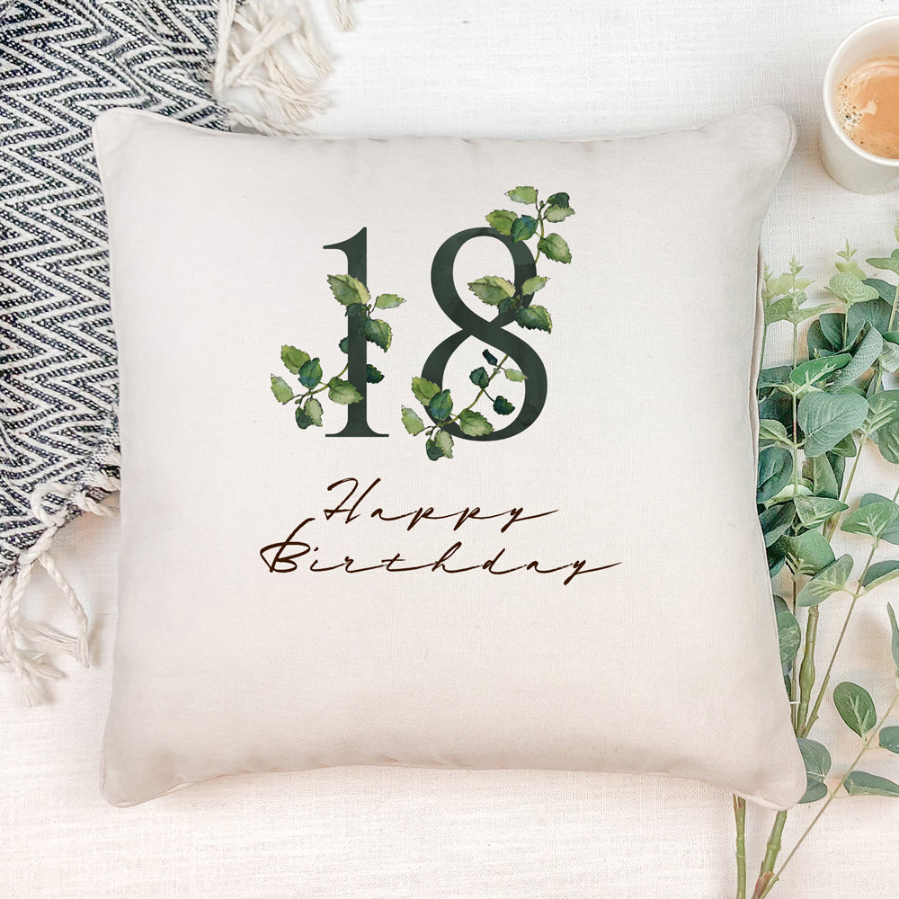 Personalised 18th Birthday Green Leaf Design Cushion Gift
