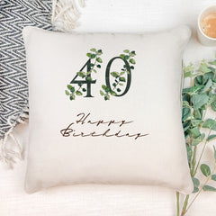 Personalised 40th Birthday Green Leaf Design Cushion Gift