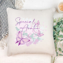 Personalised Special Auntie Pink & Purple Butterfly Cushion Gift