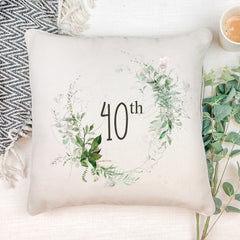 Personalised 40th Birthday Botanical Design Cushion Gift