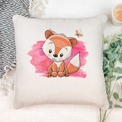 Personalised Baby Girl Cute Fox Design Cushion Gift