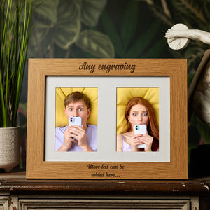 Personalised Wooden Double Photo Frame Engraved Any Message