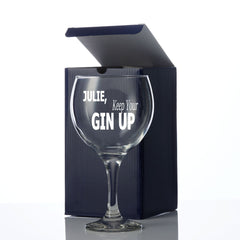 Personalised Engraved Name Keep Your Gin Up Glass Gift for her in box