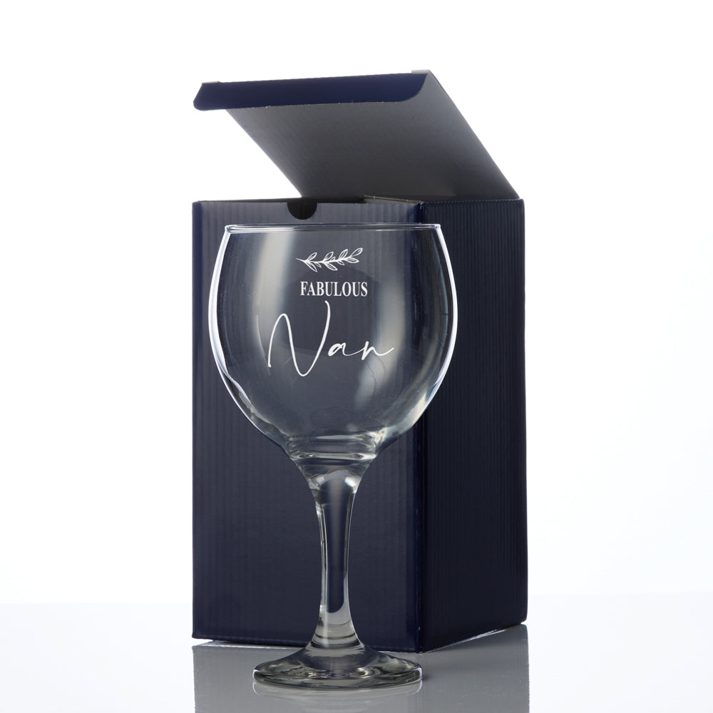 Personalised Nan Gin and Tonic Glass with Sentiment Gift Boxed