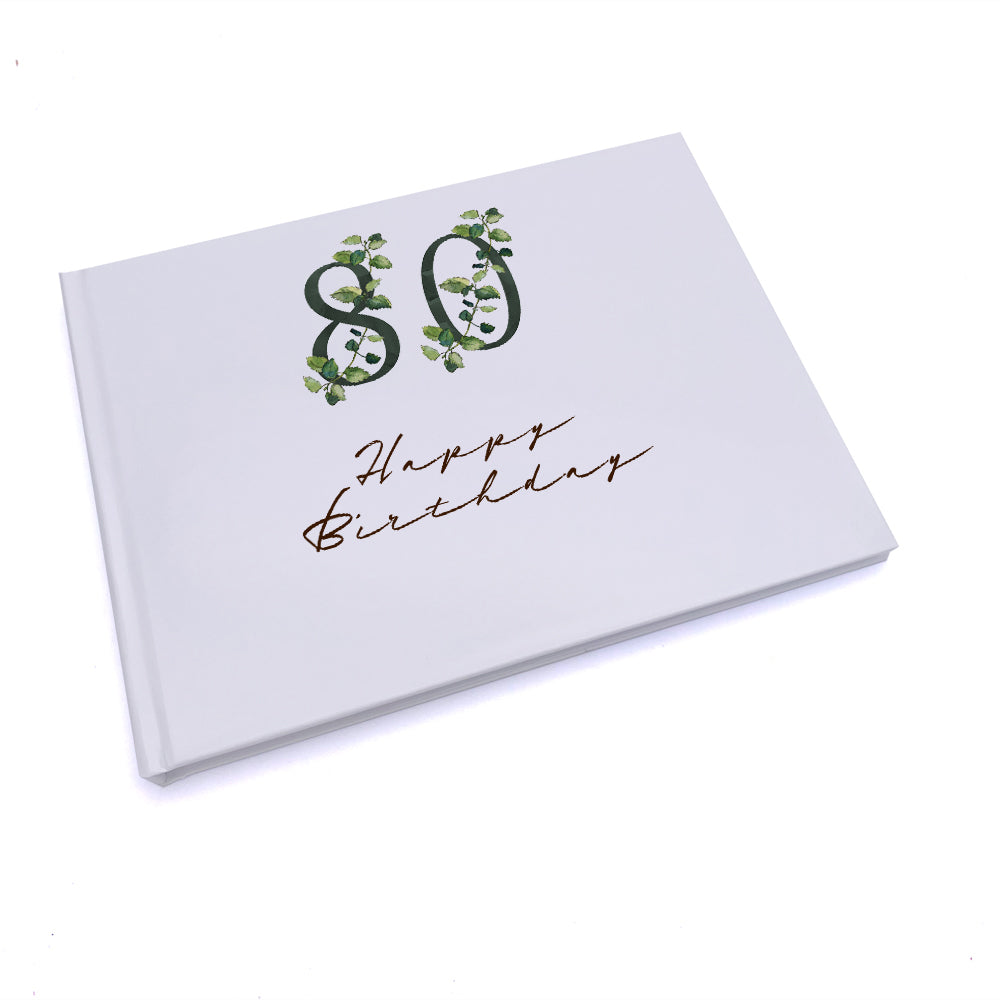 Personalised 80th Birthday Green Leaf Design Gift Guest Book