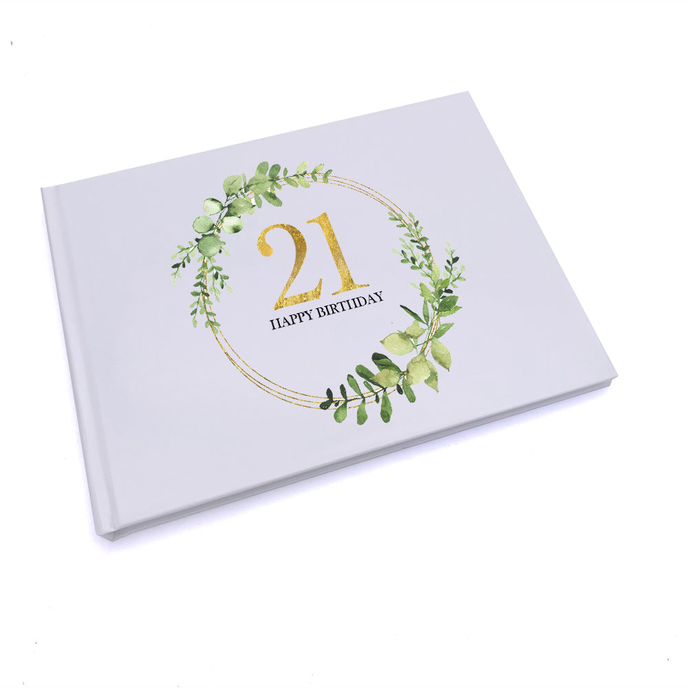 Personalised 21st Birthday Gift for her Guest Book Gold Wreath Design
