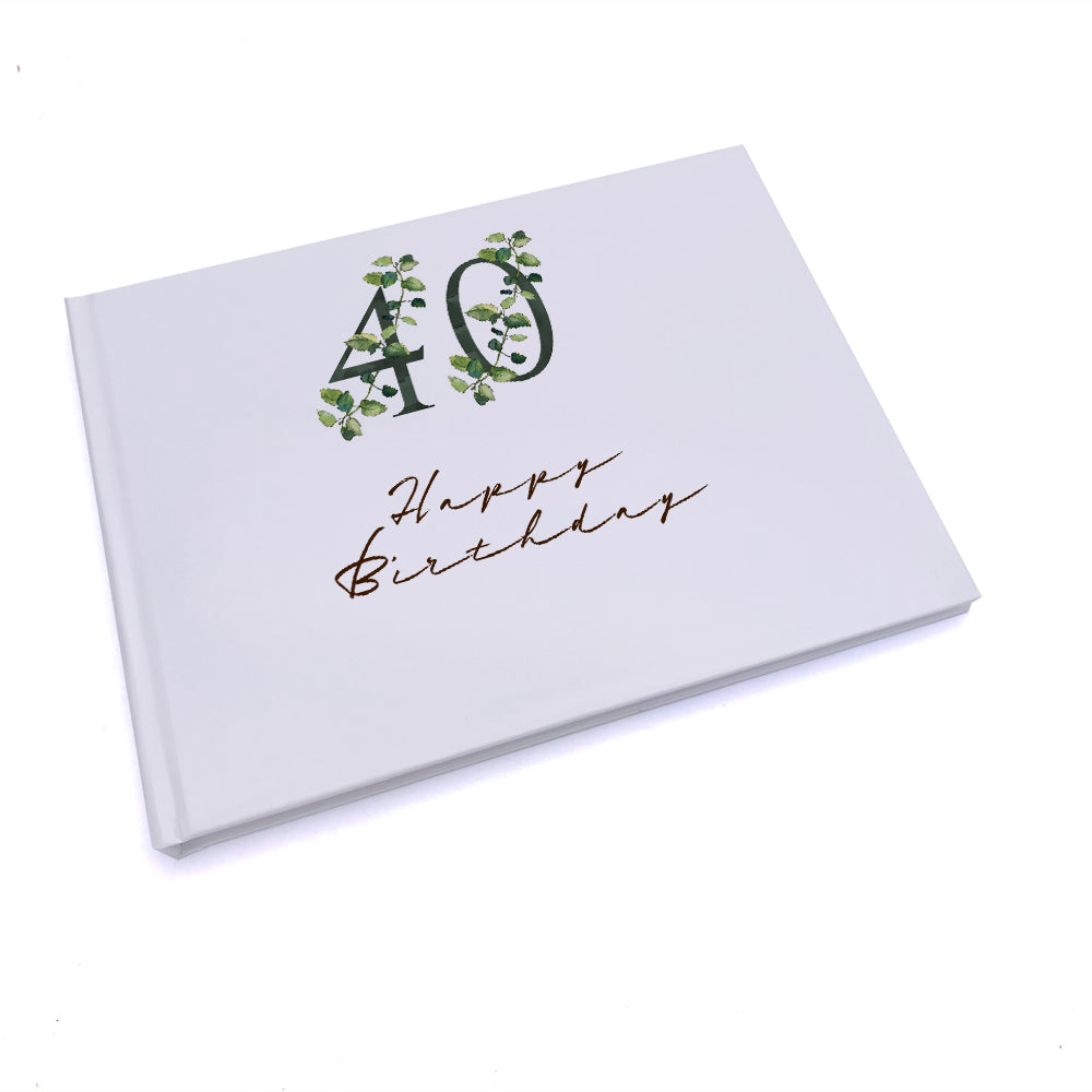 Personalised 40th Birthday Green Leaf Design Gift Guest Book