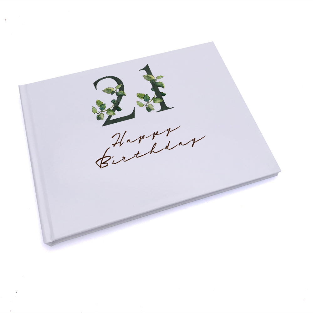Personalised 21st Birthday Green Leaf Design Gift Guest Book