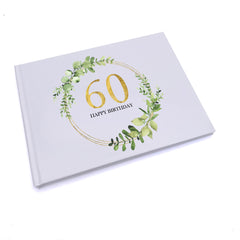 Personalised 60th Birthday Gift for her Guest Book Gold Wreath Design