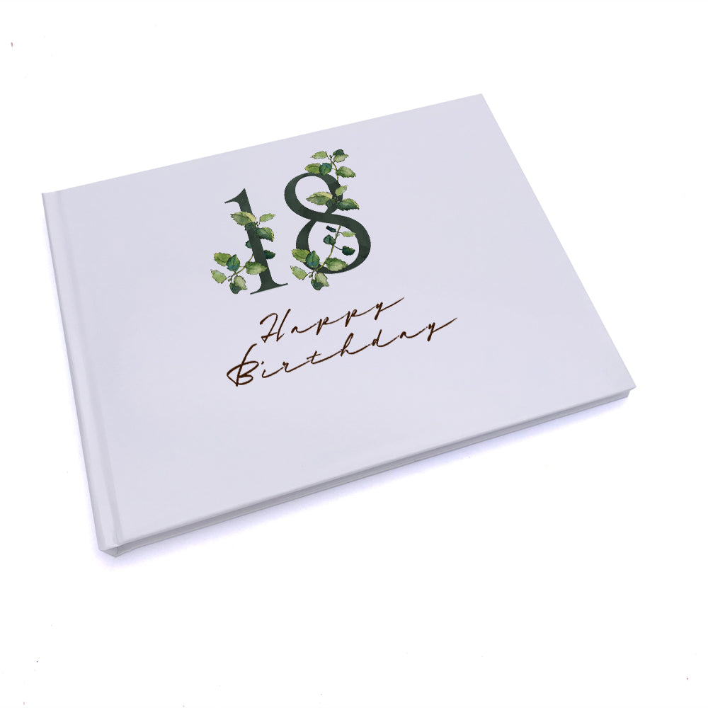 Personalised 18th Birthday Green Leaf Design Gift Guest Book