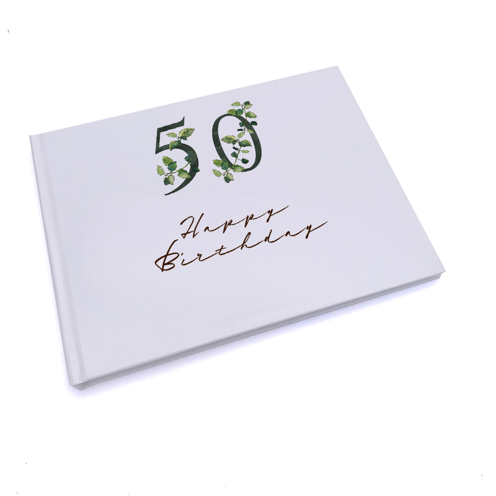 Personalised 50th Birthday Green Leaf Design Gift Guest Book