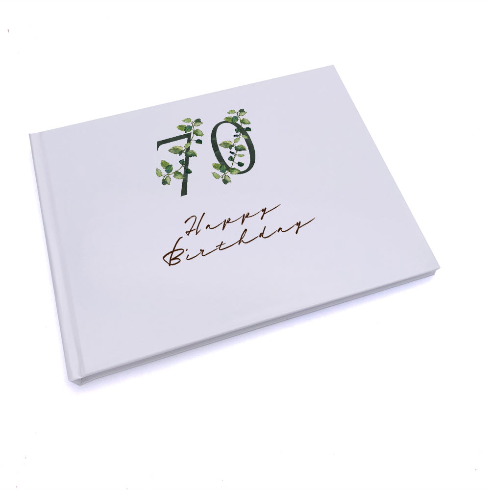 Personalised 70th Birthday Green Leaf Design Gift Guest Book