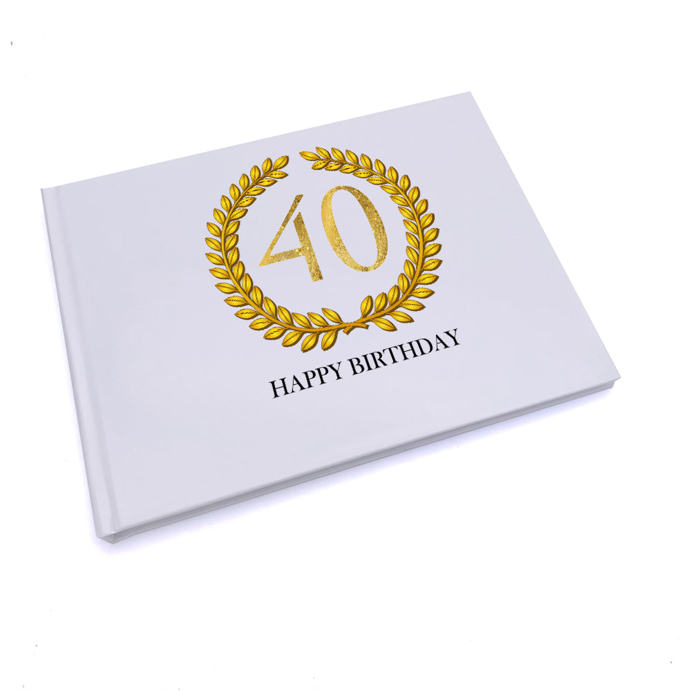 Personalised 40th Birthday Gift for Him Guest Book Gold Wreath Design