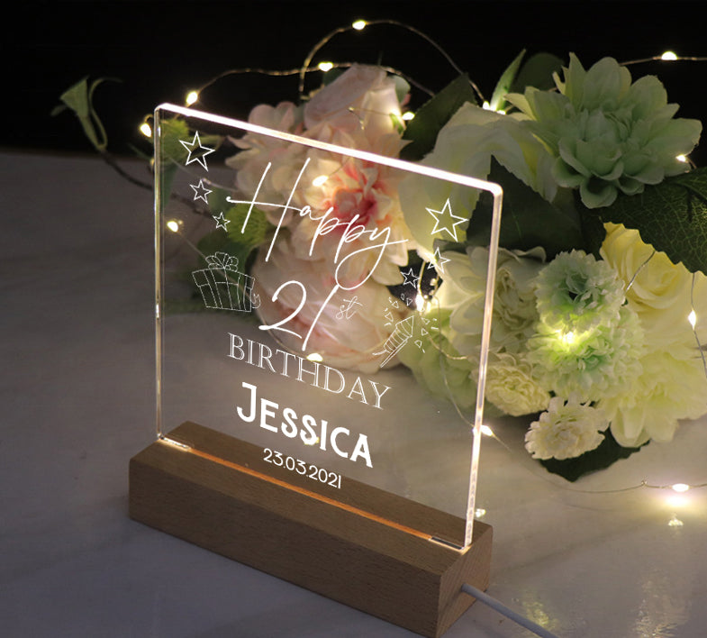 Personalised Any Age Birthday Gift Night Light LED Lamp Gift 18th 21st 30th 40th 50th 60th 70th 80th NLM-14