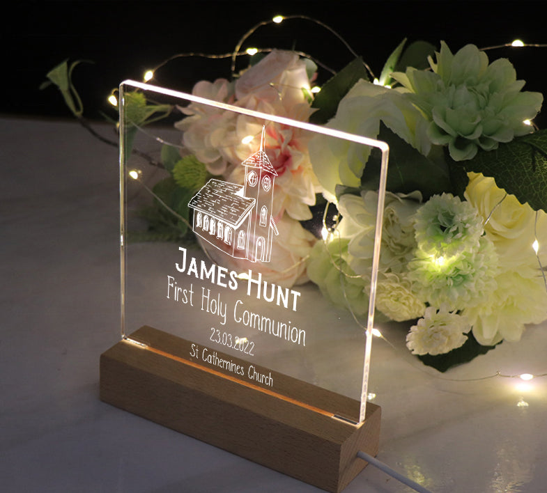 Personalised Communion LED Night Lamp With Church Design