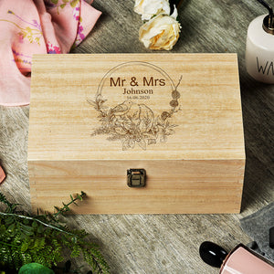 Personalised Wedding Day Birds Theme Large Wooden Keepsake Memories Box - ukgiftstoreonline
