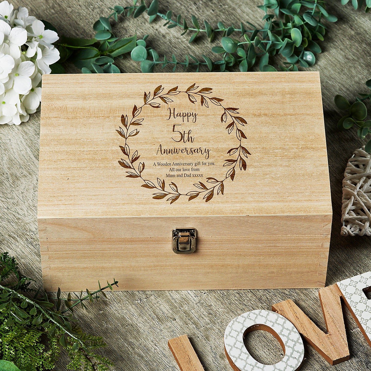 Personalised 5th Anniversary  Wooden Engraved Memory Keepsake box - ukgiftstoreonline