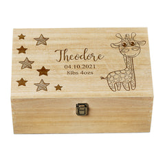 Personalised Baby Gift Wooden Memory Keepsake box Giraffe and Stars