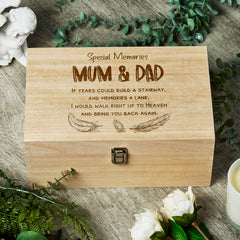 Mum and Dad Remembrance Large Wooden Memory Keepsake Box Gift - ukgiftstoreonline