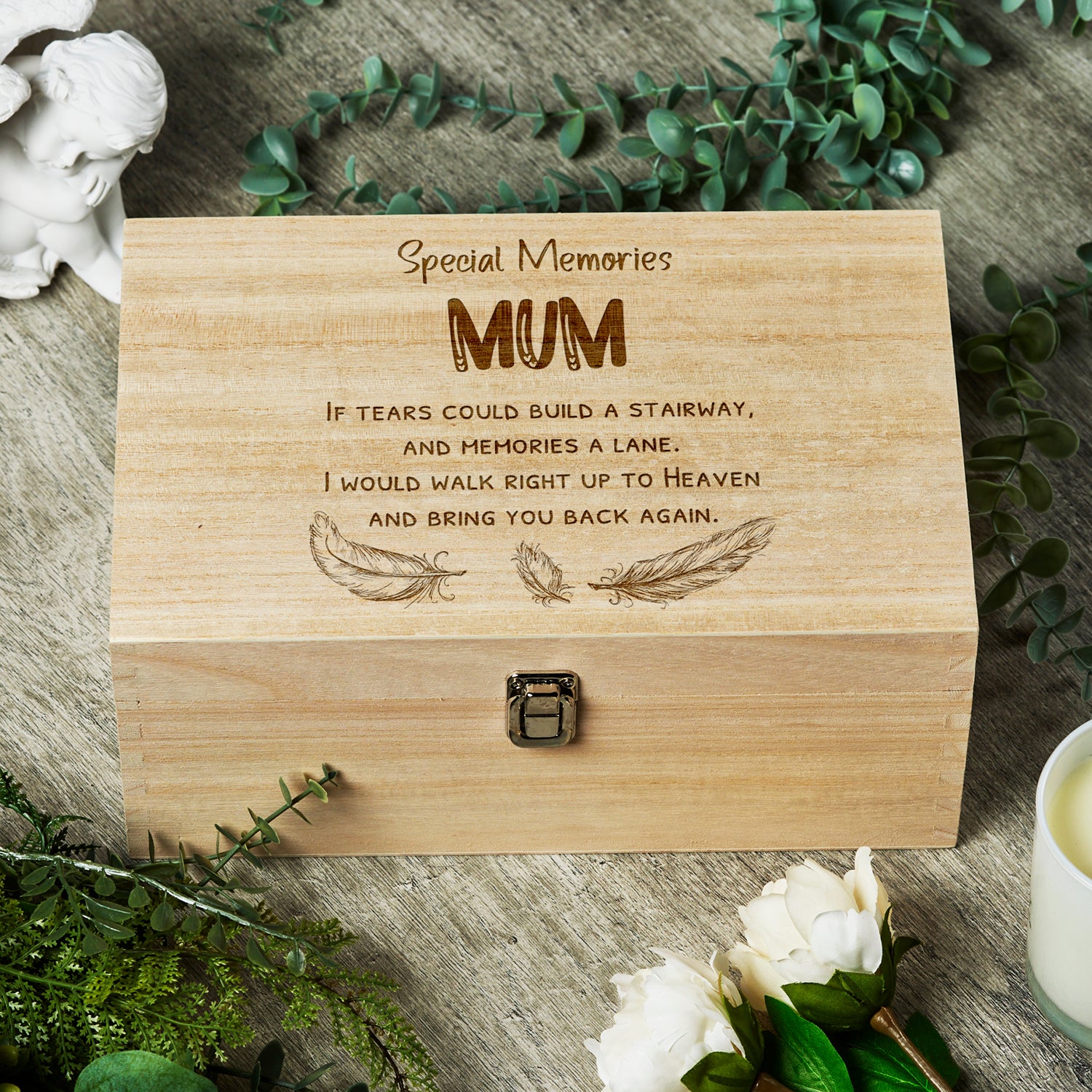 Mum Remembrance Large Wooden Memory Keepsake Box Gift - ukgiftstoreonline