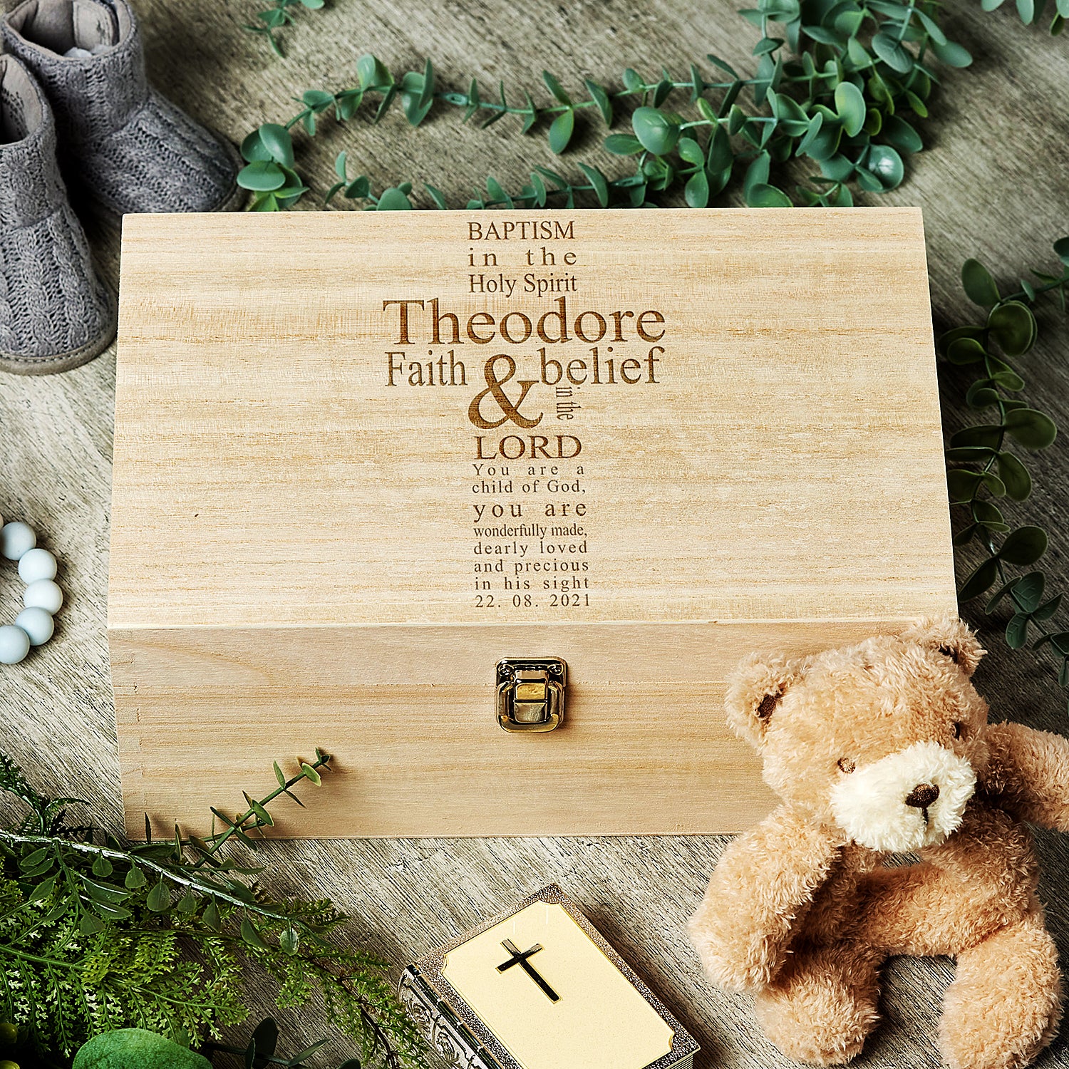 Baptism Keepsake Gift Personalised Wooden Memory Box - ukgiftstoreonline