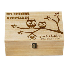 Large Wooden Personalised Owl Design Baby Memories Keepsake Box