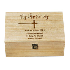 Personalised Large Wooden Christening Keepsake Memories Box Gift