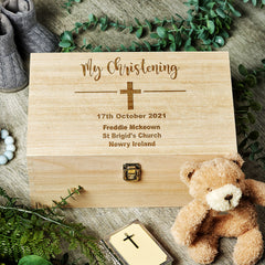 Personalised Large Wooden Christening Keepsake Memories Box Gift - ukgiftstoreonline