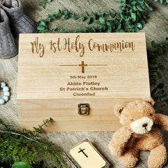 Personalised Large Wooden Communion Keepsake Memories Box Gift - ukgiftstoreonline