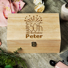 50th Birthday Gift Personalised Large wooden Keepsake Box Gift - ukgiftstoreonline