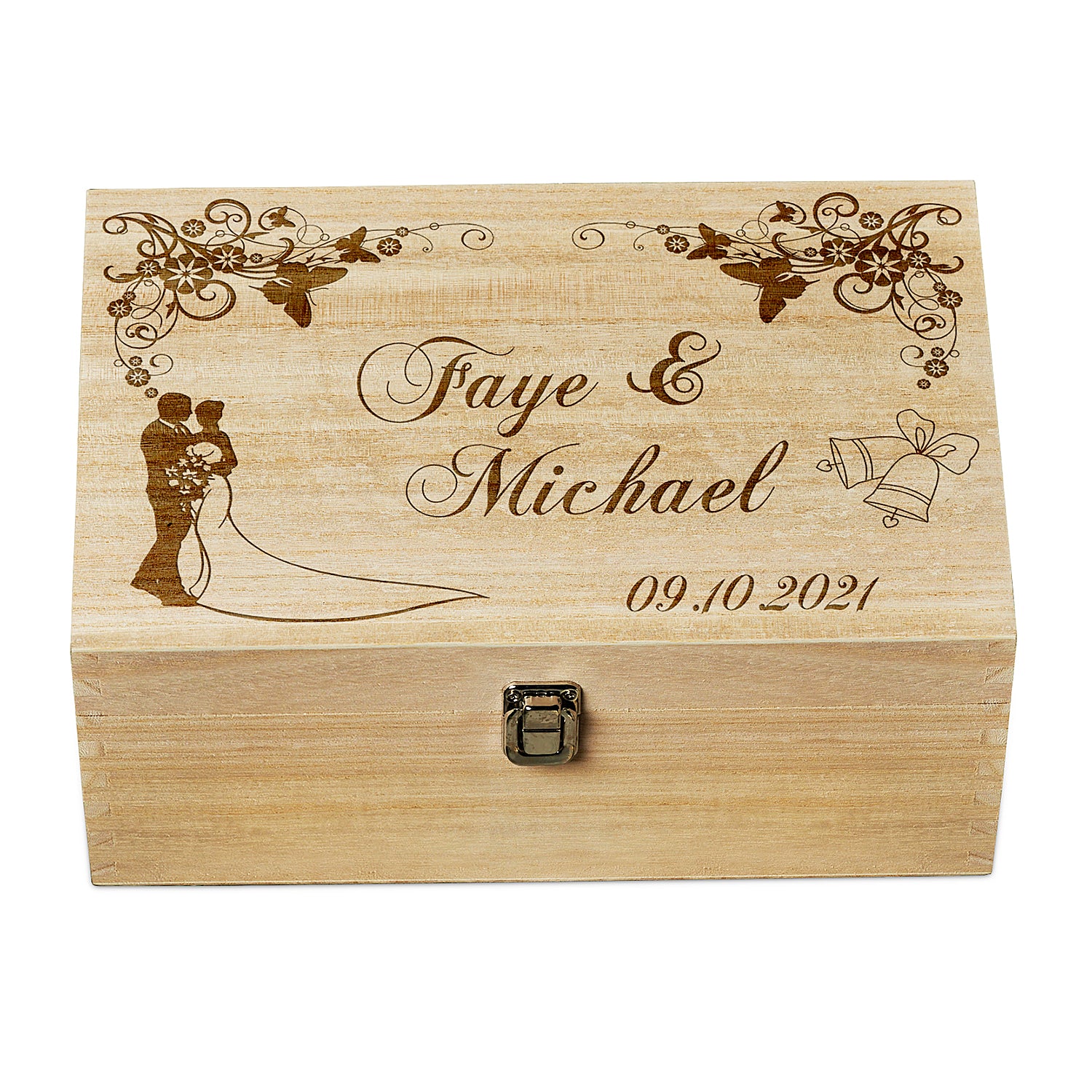 Personalised Large Wedding Floral Design Wooden Memories Keepsake Box