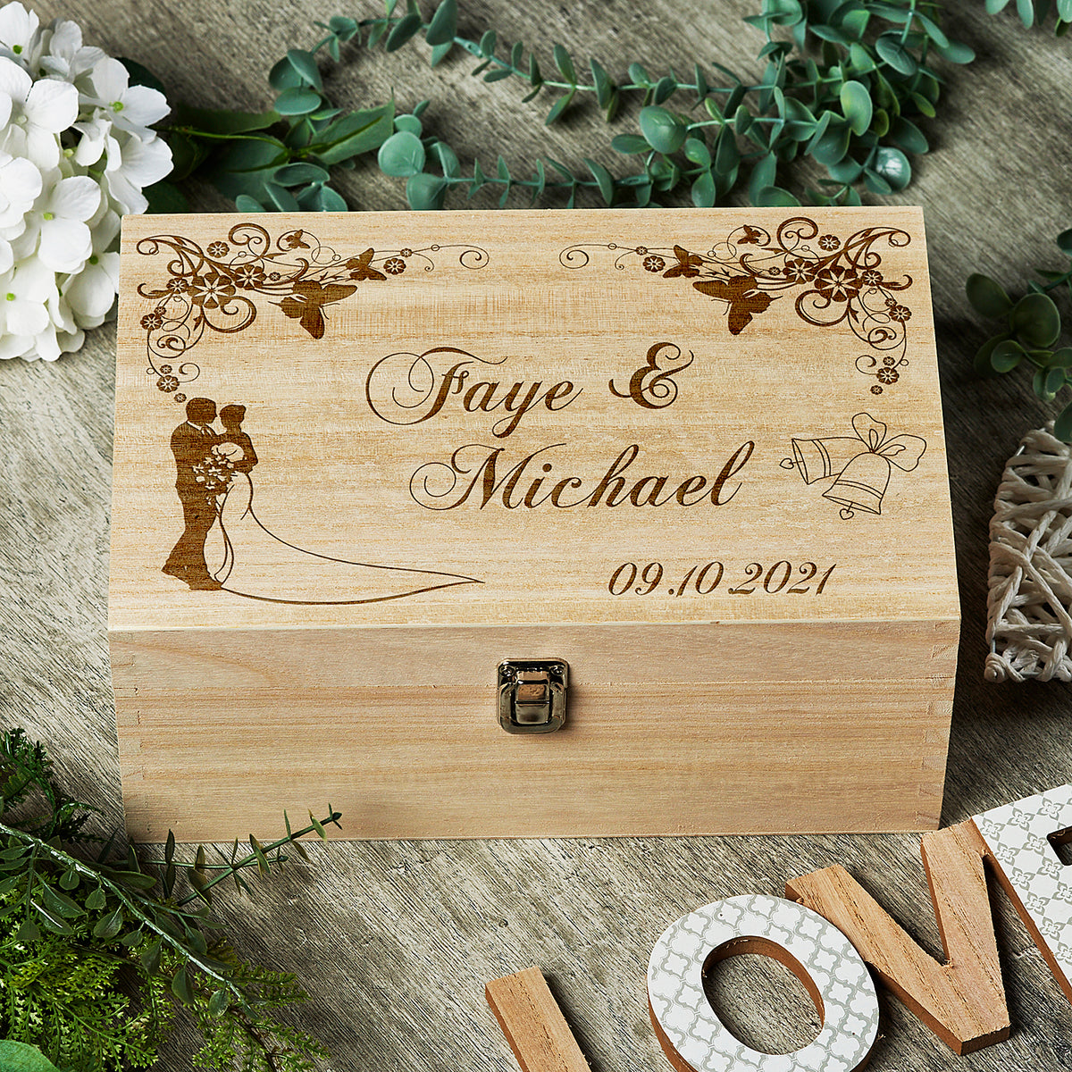 Personalised Large Wedding Floral Design Wooden Memories Keepsake Box - ukgiftstoreonline