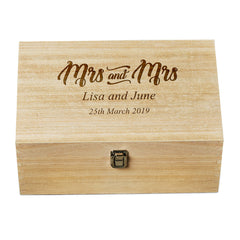Personalised Mrs & Mrs Wedding Gift Same Sex Wooden Memories Keepsake Box
