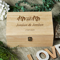 Personalised Mr & Mr Wedding Gift Same Sex Wooden Memories Keepsake Box - ukgiftstoreonline