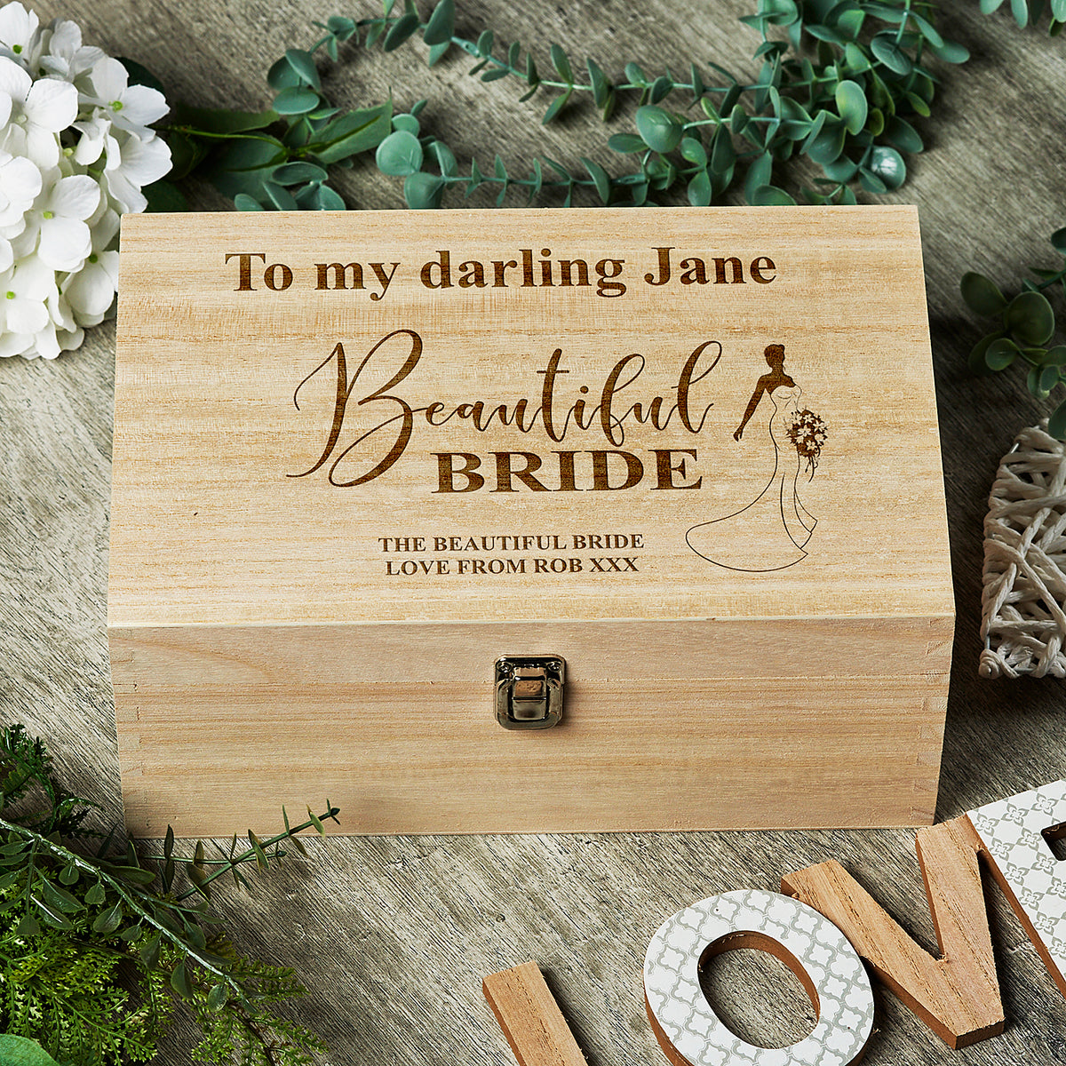 Personalised Bride Gift Wooden Keepsake Box Engraved  - ukgiftstoreonline
