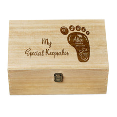 Personalised Baby Gift Wooden Keepsake Box Engraved With Foot Design