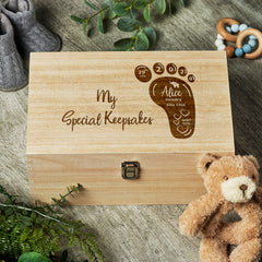 Personalised Baby Gift Wooden Keepsake Box Engraved With Foot Design - ukgiftstoreonline