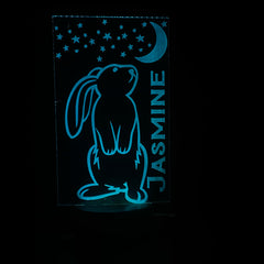 Personalised Moon Gazing Rabbit Design Gift Lamp Night Light Kids Bedroom