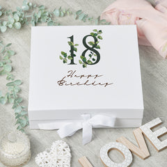Personalised 18th Birthday Green Leaf Design Keepsake Memory Gift Box.