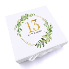 Personalised 13th Birthday Gift for her Keepsake Memory Box Gold Wreath Design