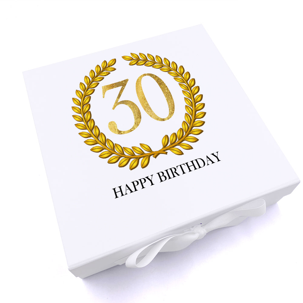 Personalised 30th Birthday Gift for him Keepsake Memory Box Gold Wreath Design