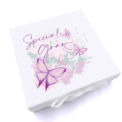 Personalised Special Gran Pink and Purple Butterfly Keepsake Memory Box Gift