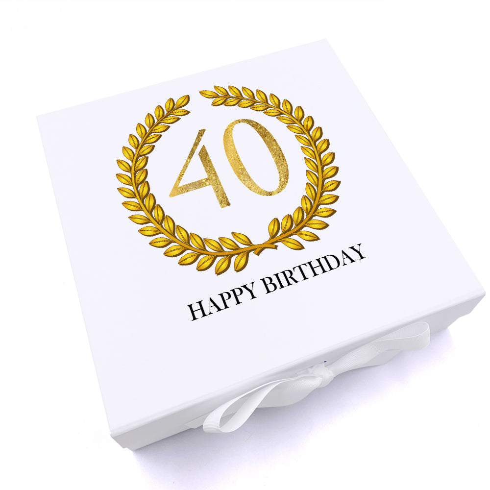 Personalised 40th Birthday Gift for him Keepsake Memory Box Gold Wreath Design