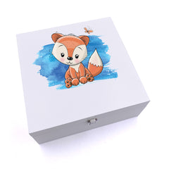 ukgiftstoreonline Personalised Baby Boy Cute Fox Design Keepsake Wooden Box