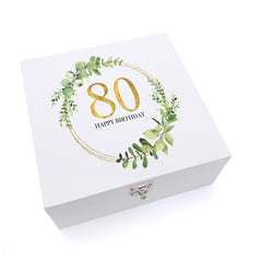 ukgiftstoreonline Personalised 80th Birthday Gift for her Keepsake Wooden Box Gold Wreath